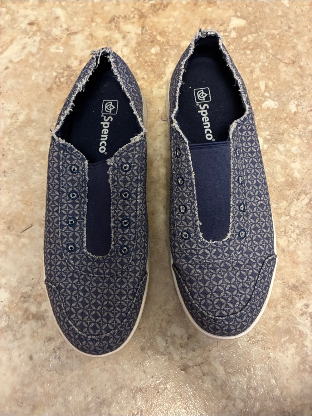 Spenco Women's Navy Slip-On Patterned Canvas Sneakers